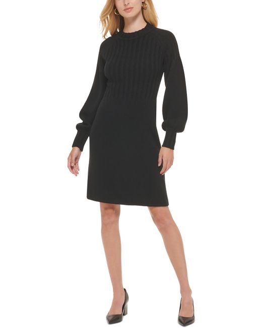 Calvin Klein Black Petites Ribbed Midi Sweaterdress