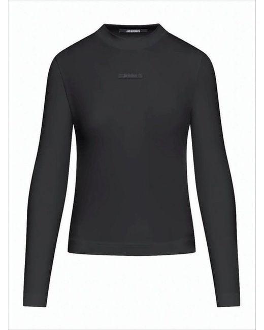 Jacquemus Black Fitted Long-Sleeve Top With Subtle Logo Detail