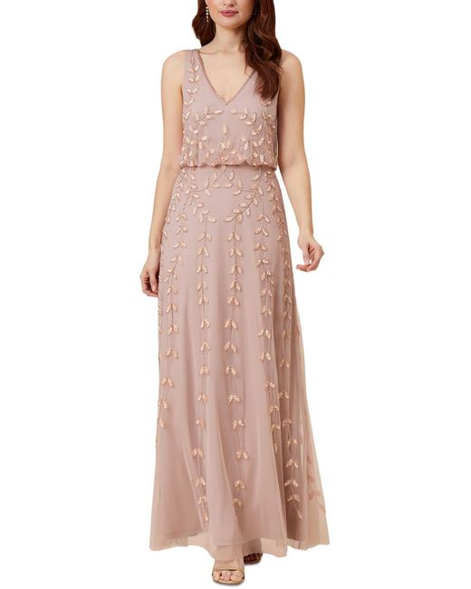 Adrianna Papell Pink Beaded Mesh Evening Dress