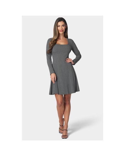Bebe Gray Rib Long Sleeve Godet Dress