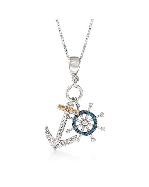 Ross-Simons Metallic Multicolored Diamond Anchor And Wheel Necklace