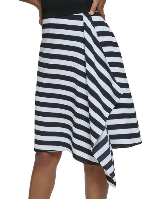 Karl Lagerfeld Black Striped Polyester Asymmetrical Skirt