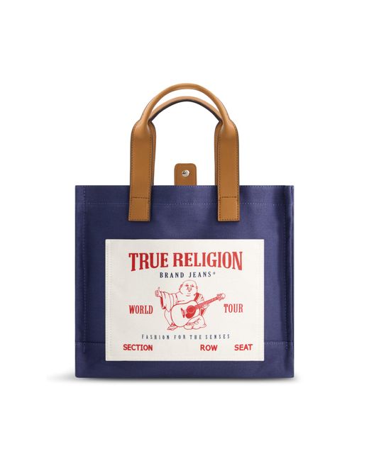 True Religion Blue Tote, Medium Travel Shoulder Bag With Adjustable Strap, Navy