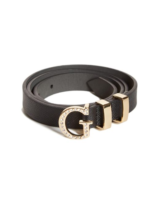 Guess Factory Rhinestone G Logo Buckle Belt in Black | Lyst