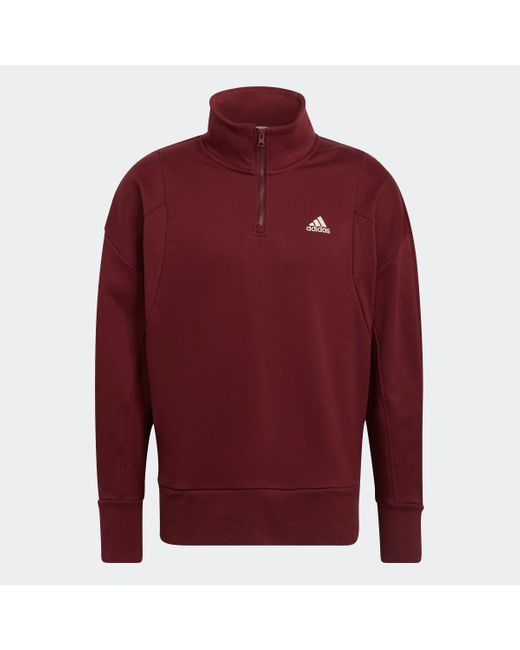 adidas Studio Lounge Fleece Half-zip Sweatshirt in Red for Men | Lyst