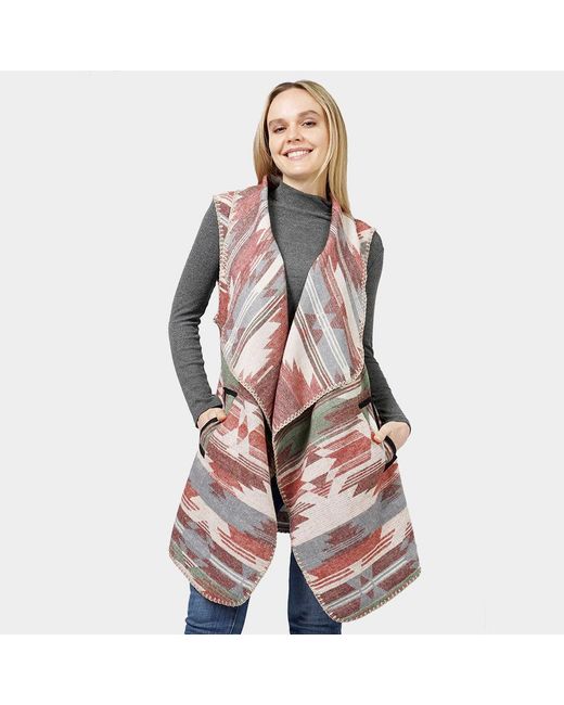 TRUEDAMES White Aztec Patterned Front Pocket Collar Vest