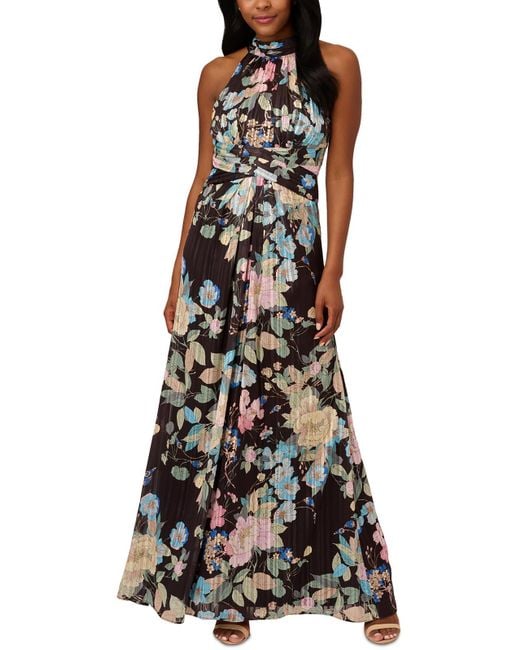 Adrianna Papell Black Chiffon Floral Maxi Dress