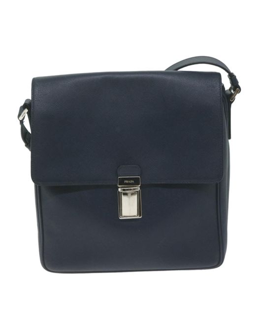 Prada Blue Saffiano Leather Shoulder Bag (pre-owned)