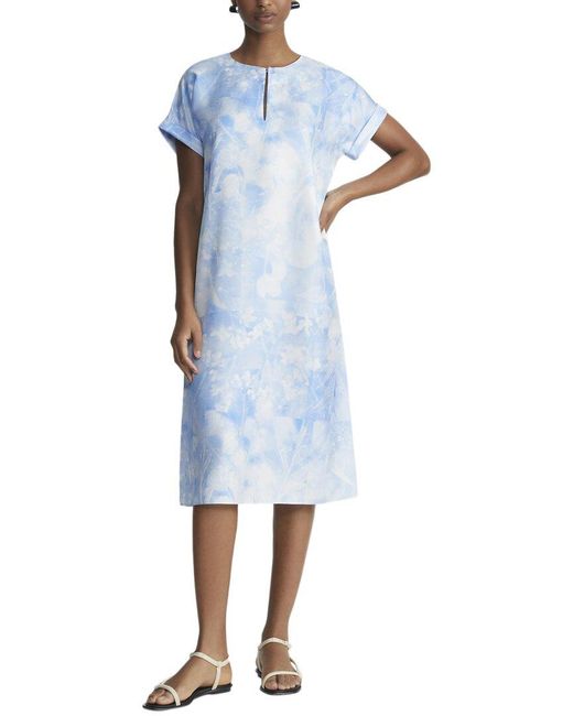 Lafayette 148 New York Blue Cuffed Short Sleeve Dress