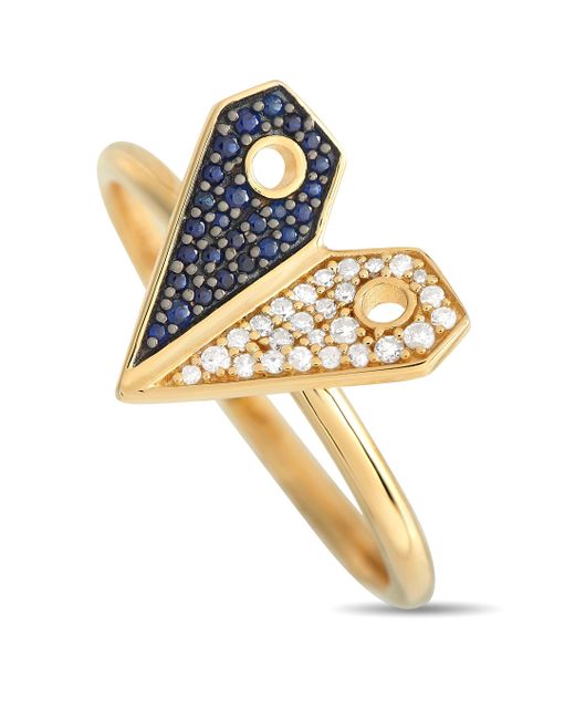 Non-Branded Metallic Lb Exclusive 14k Yellow 0.08ct Diamond And Sapphire Heart Ring Rc4-12002ysa