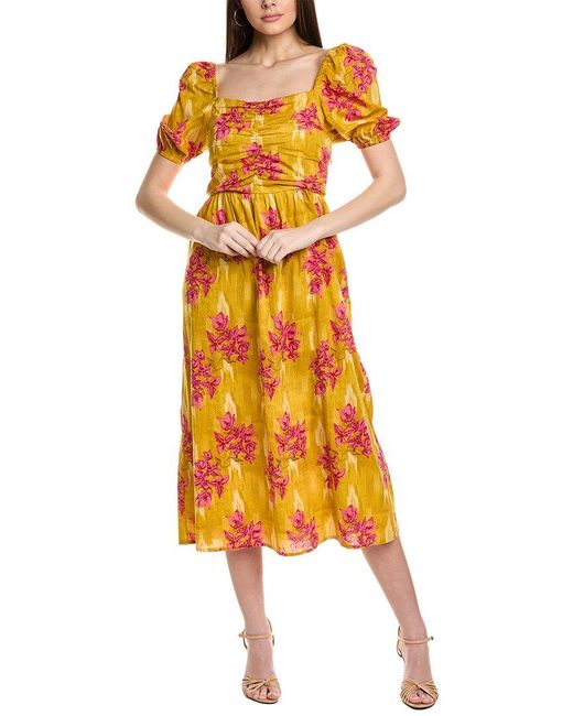 Ro's Garden Yellow Juliana Midi Dress