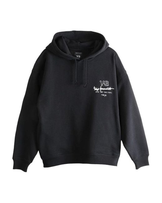 Y-3 Black Graphic-Print Cotton Hoodie With Drawstring Hood for men
