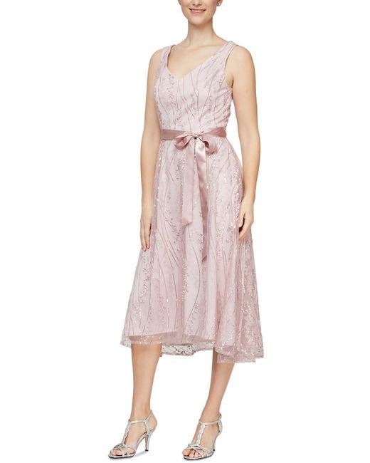 Alex & Eve Pink Embellished Polyester Cocktail And Party Dress