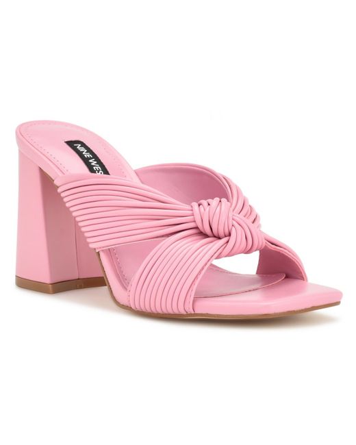 Nine West Pink Faux Leather Knot-front Slide Sandals