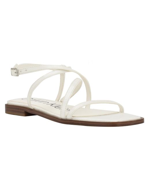 Calvin Klein White Millia Faux Leather Ankle Strap Strappy Sandals