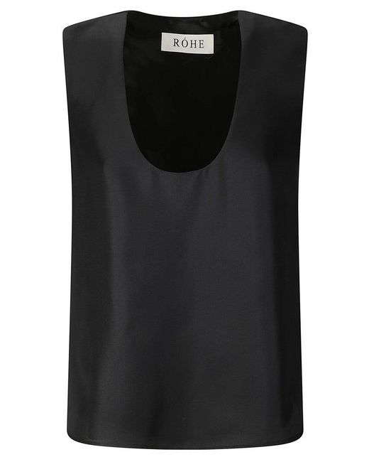 Rohe Black Sleeveless Silk Top With Wide Crew Neck