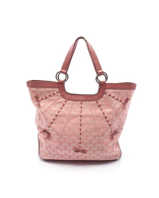 Anya Hindmarch Pink Handbag Tote Bag Canvas Leather Ribbon