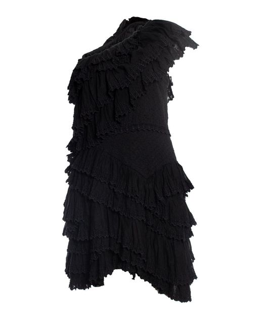 Isabel Marant Black One Shoulder Ruffle Dress