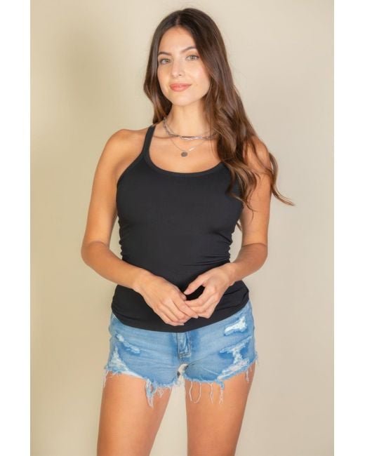 TRUEDAMES Blue Fashnzfab Solid Ribbed Knit Cami Top