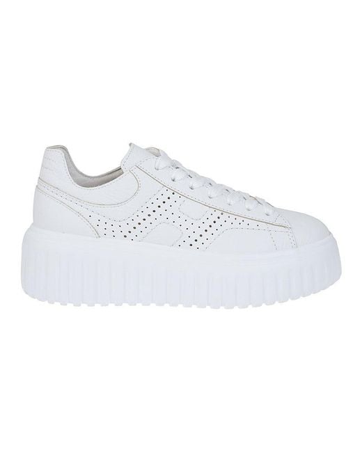 Hogan White H645 Leather Sneakers With Platform Sole