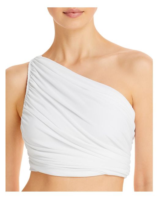 Norma Kamali White Diana Ruched One Shoulder Bikini Swim Top