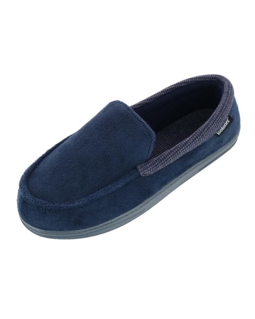 Isotoner Blue Microterry And Waffle Travis Moccasin Slipper for men