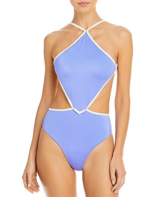Baobab Blue Kira Tie Back Piping One-piece Swimsuit
