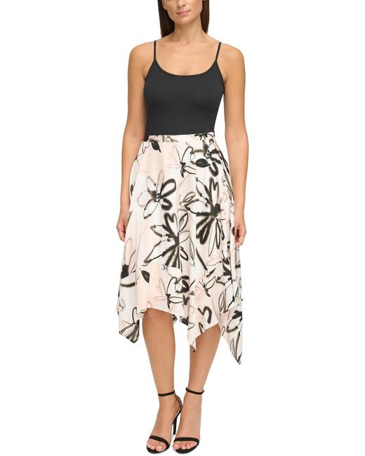 Donna Karan White Floral Print Recycled Polyester Asymmetrical Skirt