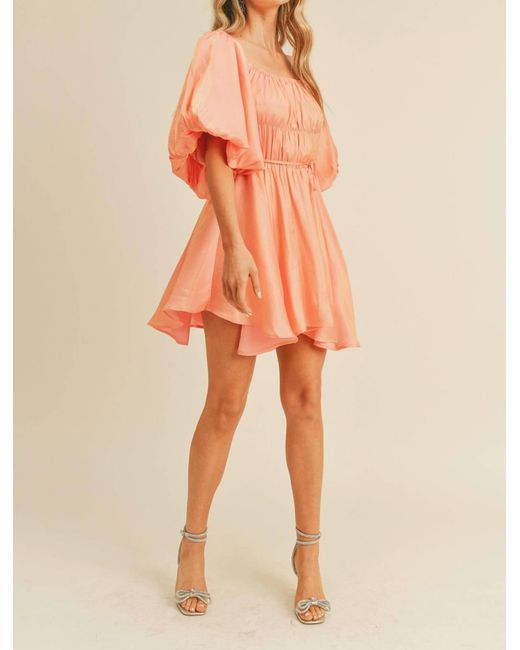 ..,merci Orange Shiny Bubble Sleeve Mini Dress