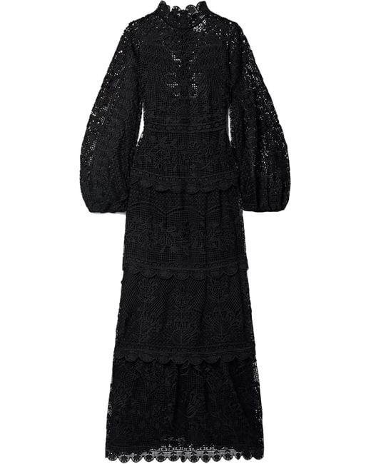 Farm Rio Black Guipure Long Sleeve Maxi Dress