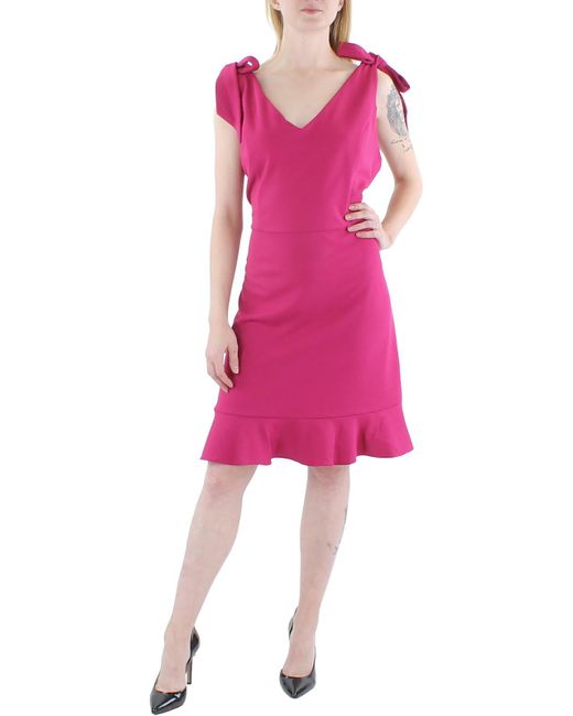 BCBGeneration Pink V Neck Flounce Midi Dress