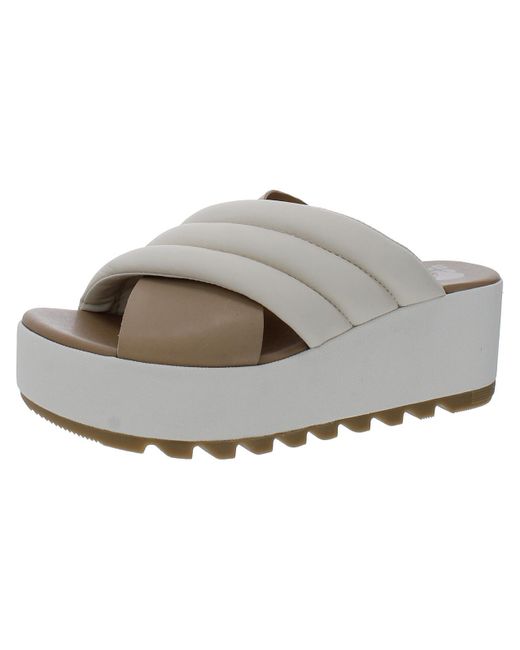 Sorel Gray Leather Quilted Wedge Sandals