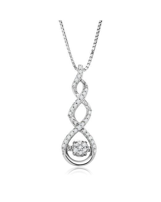 MAX + STONE White Dancing Diamond 'side By Side' Real Diamond Pendant Necklace For In Solid 925 Sterling Silver (1/10 Ct.tw.), 18" Chai