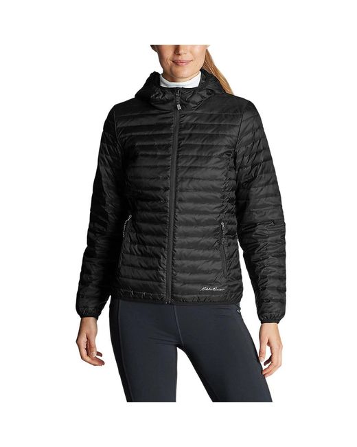 Eddie Bauer Microlight Down Hooded Jacket in Black Lyst