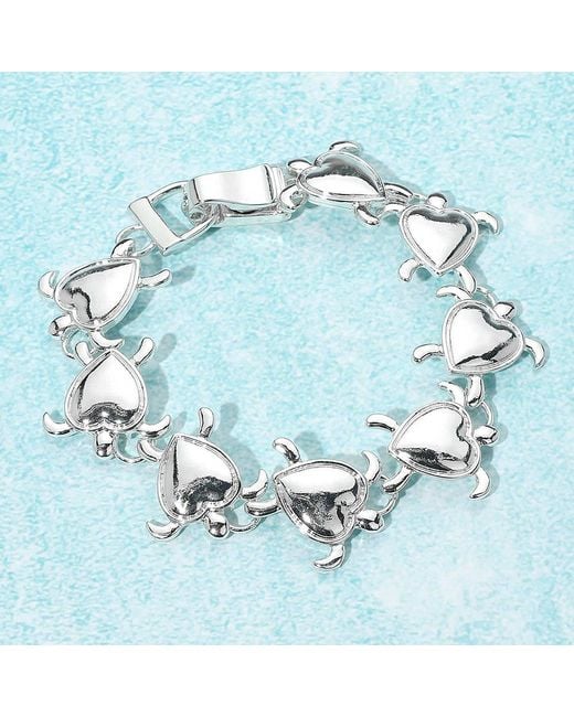 Fashnzfab Blue Metal Heart Turtle Link Magnetic Bracelet
