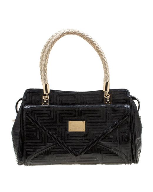 Versace Black Quilted Patent Leather Satchel