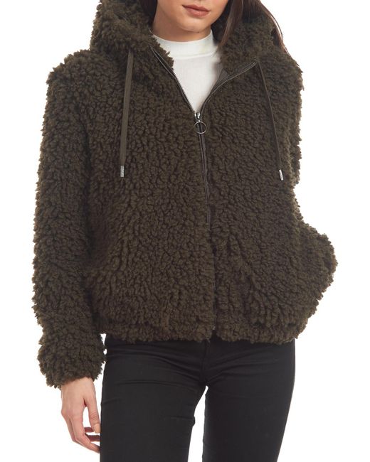 Kendall + Kylie Black Faux Fur Drawstring Teddy Coat