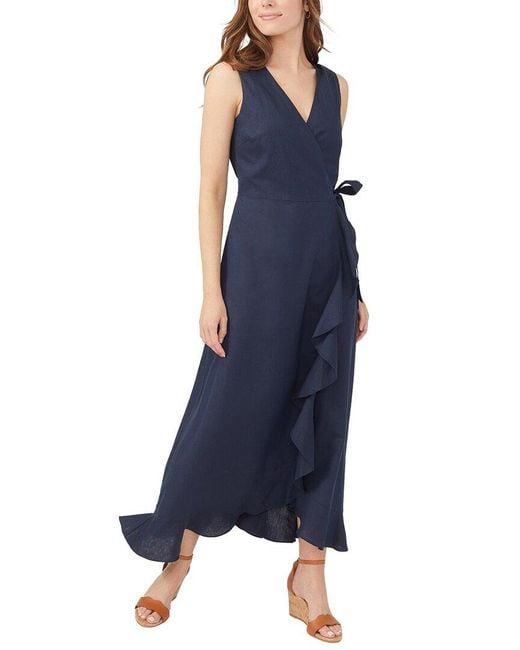 J.McLaughlin Blue Solid Cerise Linen-blend Dress