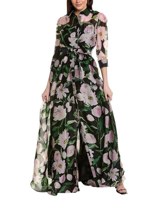 Carolina Herrera Green Silk Trench Gown
