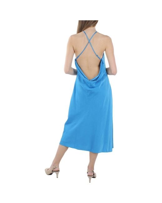 blue halter slip dress