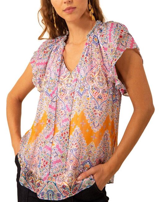 Hale Bob Orange Julianna Silk-Blend Blouse
