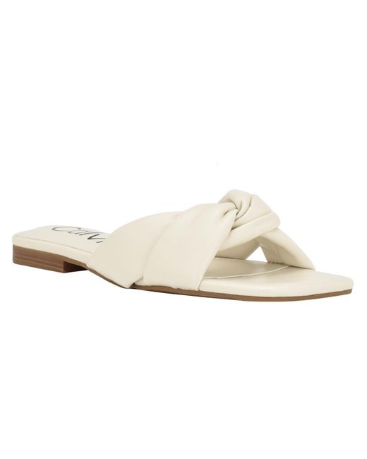 Calvin Klein White Marita Slip On Square Toe Flatform Sandals