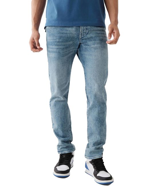 True Religion Blue Rocco Relaxed Whisker Wash Skinny Jeans for men