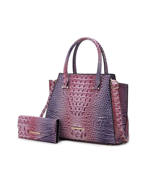 MKF Collection by Mia K Purple Miriam Croc-Embossed Tote Bag Elegant Vegan Leather Structured