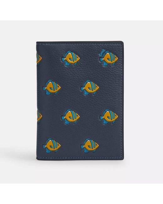 COACH Blue Passport Card Case With Fish Print for men