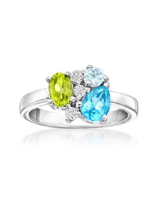 Ross-Simons Blue Swiss Topaz, Peridot And Aquamarine Ring With Lab-Grown Diamonds