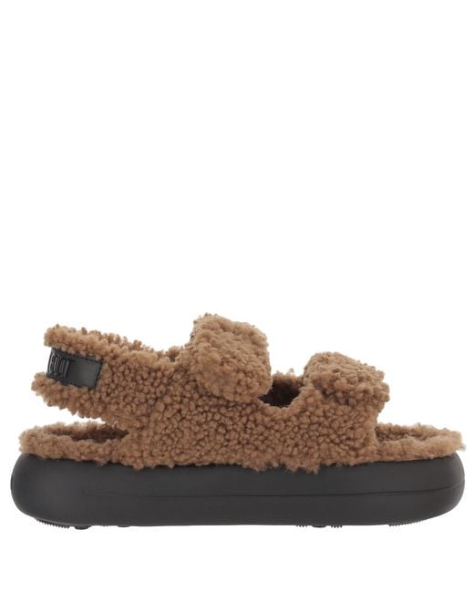 Moon Boot Brown Shearling Sandals With Double Strap