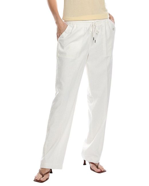 Jones New York White Drawstring Linen-blend Pant