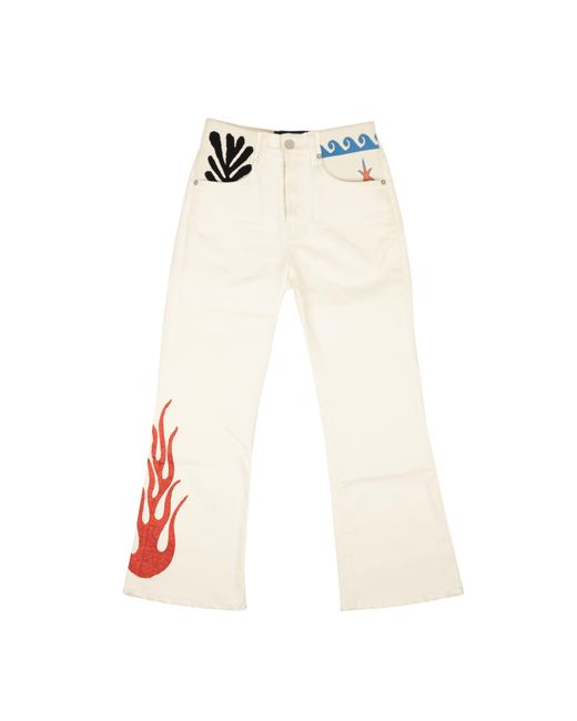 LOST DAZE White Cotton Wave Flame Spandex Waist Jeans