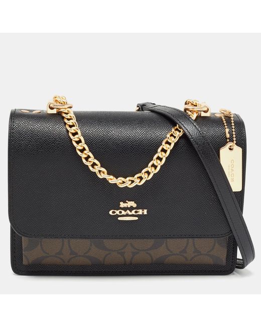 COACH Signature Coated Canvas And Leather Klare Crossbody Bag in Black
